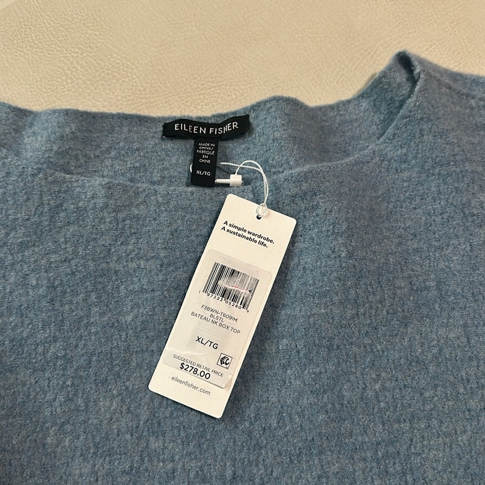 NWT EILEEN FISHER Lightweight Boiled Wool Bateau Neck Top in Regenerative Wool - Picture 8 of 8
